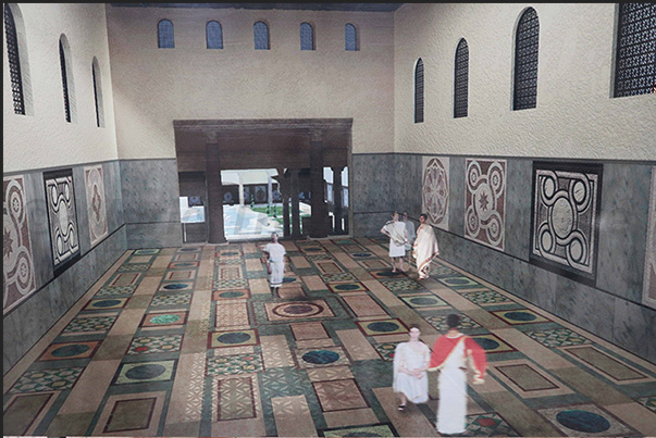 Computer graphic representation of the entrance to the basilica in Roman times