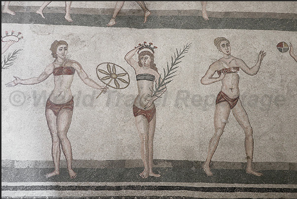 The most famous room of the Roman villa, the room with the mosaic of women in bikinis