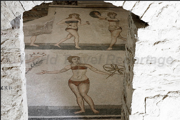 The most famous room of the Roman villa, the room with the mosaic of women in bikinis