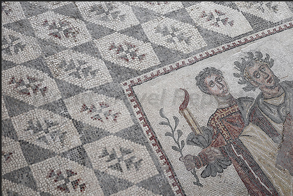 Mosaic floor at the entrance of the villa