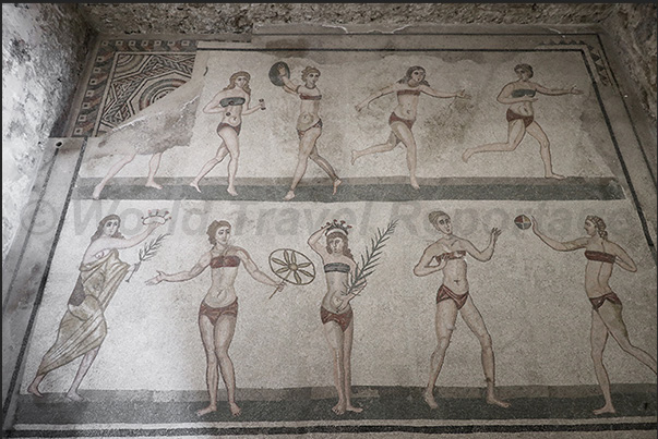 The most famous room of the Roman villa, the room with the mosaic of women in bikinis