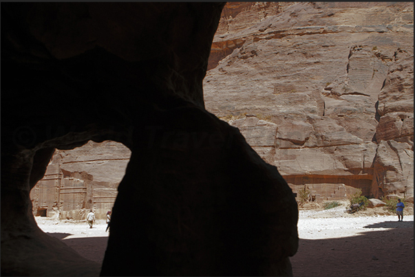 From the inside of the old houses of the Nabateans carved into the rock, you can see the monuments From the inside of the old houses of the Nabateans carved into the rock, you can see the monuments