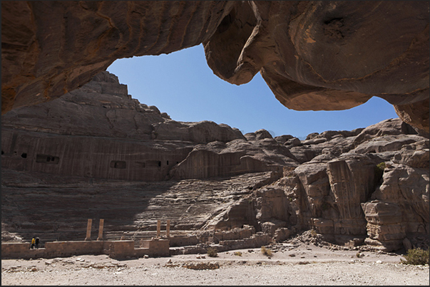 The theater built by the Nabataeans, was enlarged in 106 BC by Romans The theater built by the Nabataeans, was enlarged in 106 BC by Romans