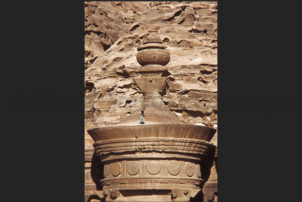 The urn on the roof of the Al-Deir Temple known as The Monastery The urn on the roof of the Al-Deir Temple known as The Monastery