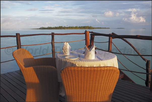 Sunset dinner at the Lagoon Resort, located on the island of Mori Akitua on the northwest coast of Aitutaki