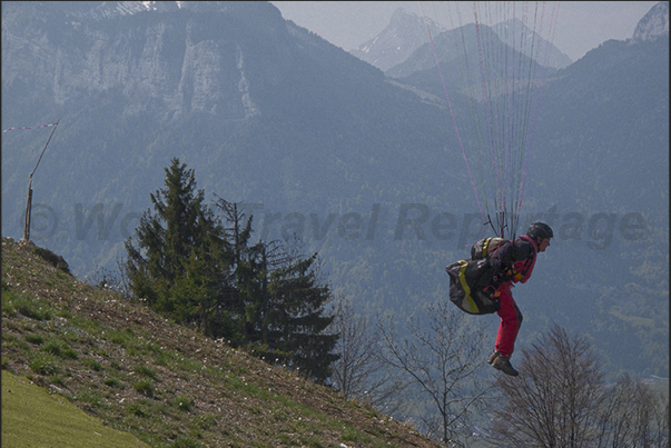 The starting point for paragliders at Col de la Forclaz above the village of Angon (south east coast of the lake) The starting point for paragliders at Col de la Forclaz above the village of Angon (south east coast of the lake)
