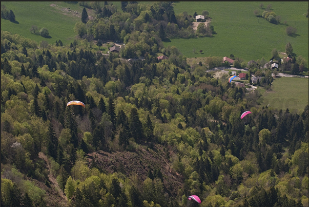 Flying on the forest of the Col de la Forclaz. South east coast of the lake Flying on the forest of the Col de la Forclaz. South east coast of the lake