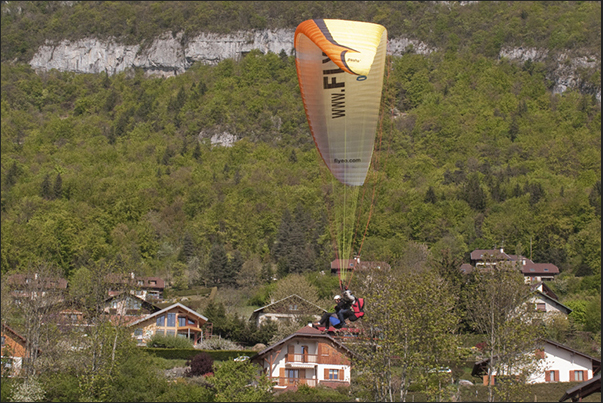 Landing near the village of Talloires