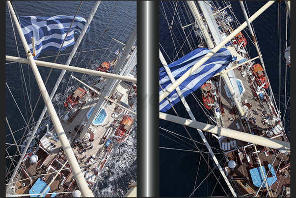 The ship Star Clipper, during the sailing to the island of Santorini