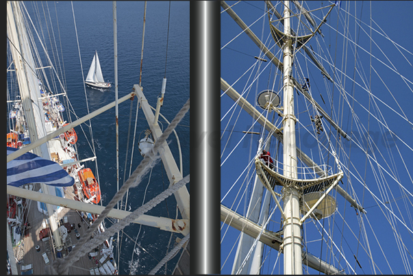 People climb on top of the fore mast, to make good and unusual pictures. People climb on top of the fore mast, to make good and unusual pictures.
