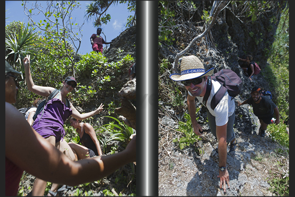 The uninhabited south coast. The trail climbs the cliffs of ancient fossilized coral