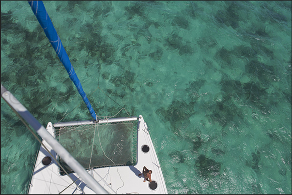 Mooring in the lagoon of the island uninhabited of Goelands