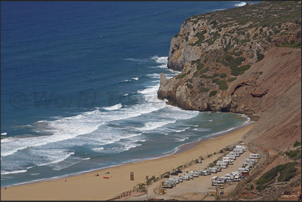 Camp for motor-homes in Buggerru Bay. The motor home, is one of the best ways to explore this stretch of wild coast of Sardinia