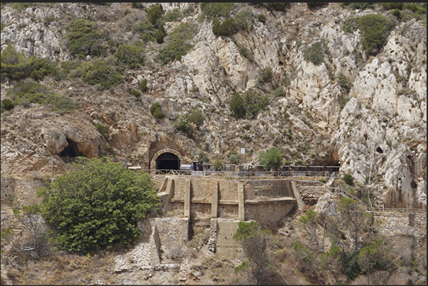 The entrance to Henry Gallery (mine above the port of Buggerru). With a mining train, tourists can visit the interior of the mine safely