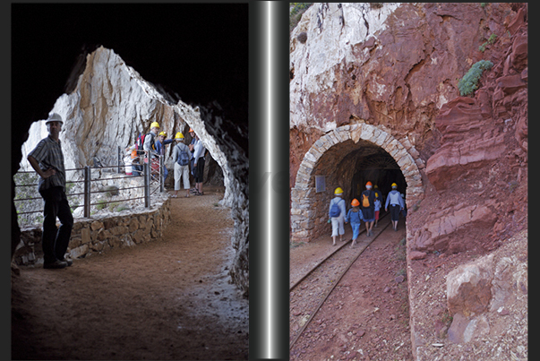 Village of Buggerru. Mines which penetrate the rocky cliff overlooking the sea. The return is to walk on a coastal path