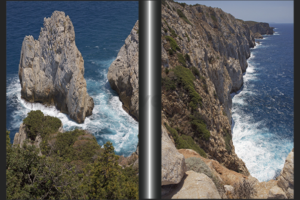 The rock called The Nest of the Eagle in the Bay of Buggerru. Walk on the path along the coast