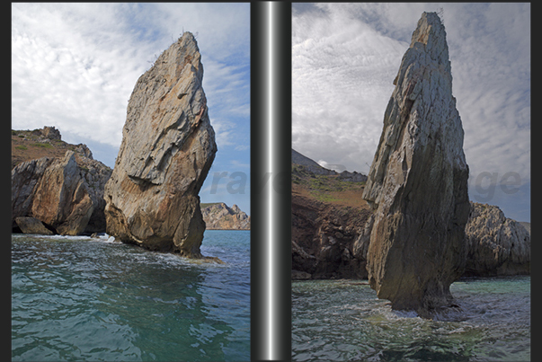 Rock in front of the rugged coast between Capo Pecora and the village of Buggerru Rock in front of the rugged coast between Capo Pecora and the village of Buggerru