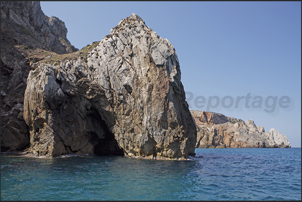 The cliff between Buggerru and the bay of Cala Domestica. A paradise for anyone who rents a small boat for cruise along the coast