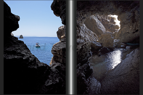 One of the many caves that meet navigating Cala Domestica bay and mines on the sea of Porto Flavia One of the many caves that meet navigating Cala Domestica bay and mines on the sea of Porto Flavia