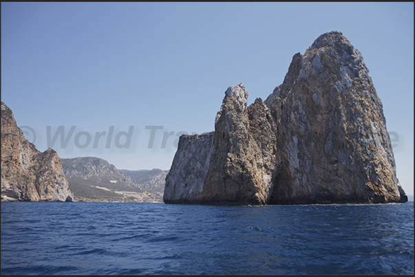 The cliffs and the islands below the village of Nebida between Masua Bay and the village of Portoscuso