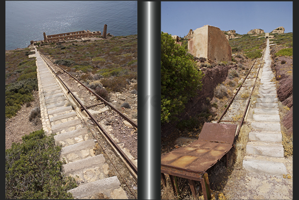 Cliff of Nebida, the ruins of  Lamarmora laundry. In these structures, there was also a selection of minerals then loaded onto ships