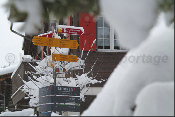 The center of Murren in the Swiss Alps