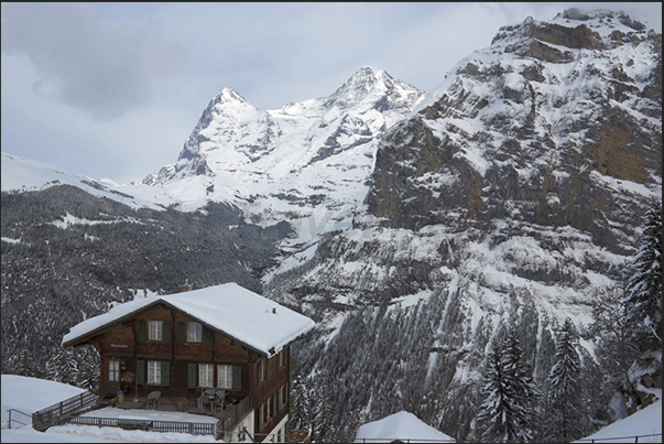 The view of the peaks of Mount Eiger and the Monch The view of the peaks of Mount Eiger and the Monch
