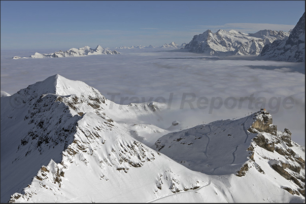 The sea of clouds covering the valley of Murren