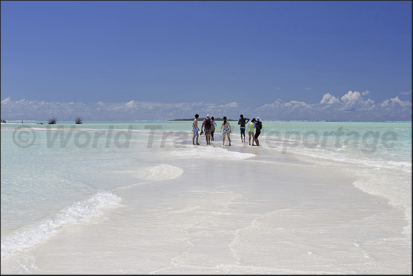 Sand bank in the lagoon. Basis for the emergence of a new island Sand bank in the lagoon. Basis for the emergence of a new island