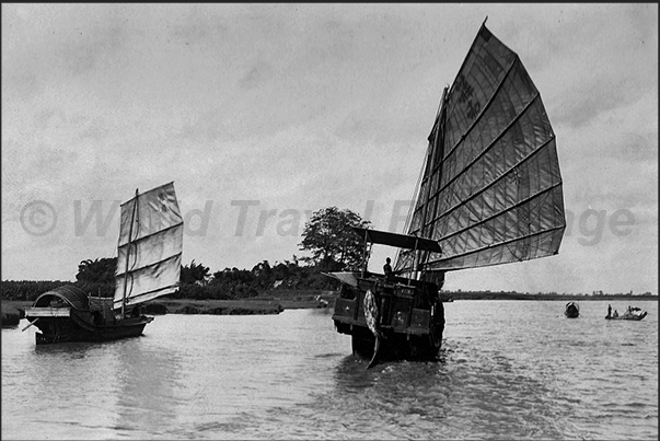 Junks on the river near Canton (Guangzhou)