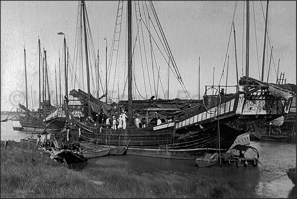 Shanghai. War junks in the port of Woosang