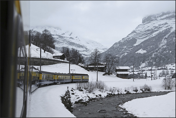 On the train of the railway line that connects Interlaken to Grindelwald On the train of the railway line that connects Interlaken to Grindelwald