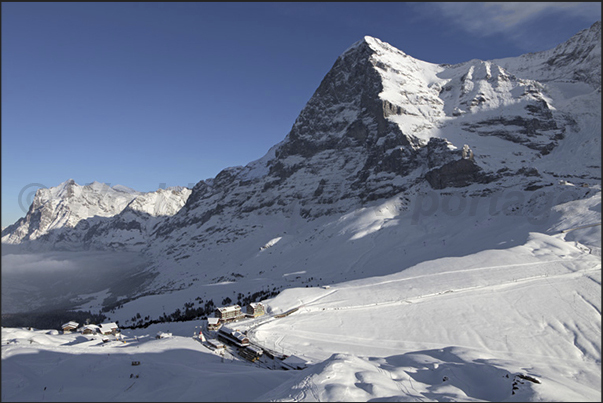 The station of Kleine Scheidegg (2061 m) at the base of Mount Eiger (3970 m) The station of Kleine Scheidegg (2061 m) at the base of Mount Eiger (3970 m)