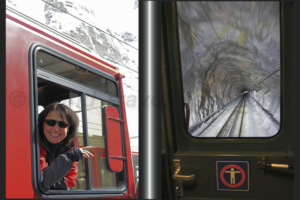 The entrance to the Jungfraujoch train in the tunnel, dug in the mountains Eiger and Monch The entrance to the Jungfraujoch train in the tunnel, dug in the mountains Eiger and Monch