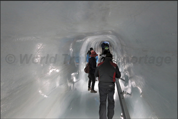 The tunnels dug into the glacier, are a route that leads from the station to the Jungfraujoch Pass The tunnels dug into the glacier, are a route that leads from the station to the Jungfraujoch Pass