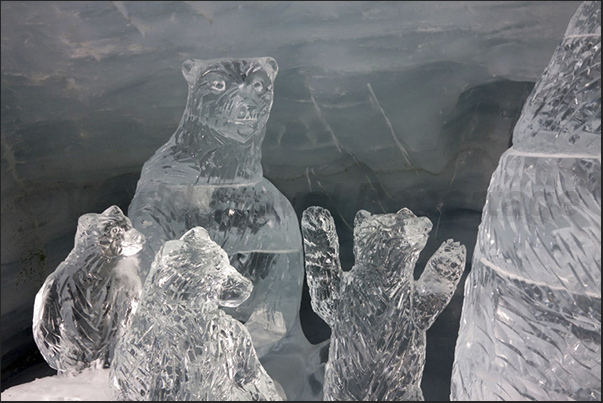 Ice sculptures carved directly into the glacier