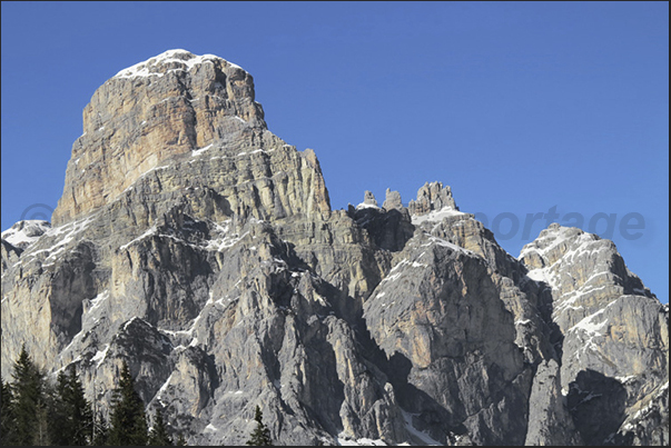 Panorama of the mountains overlooking the descent to Corvara Panorama of the mountains overlooking the descent to Corvara