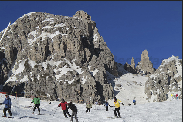 The slopes of connection between Corvara and Gardena Pass The slopes of connection between Corvara and Gardena Pass