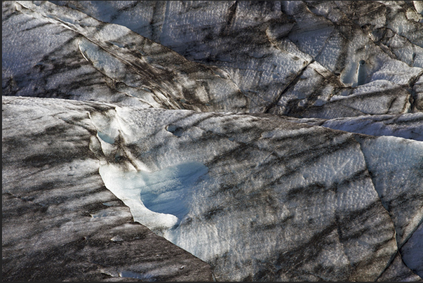 Details of Svinafellsjokull Glacier, a tongue of ice that branches off from the largest Vatnajokull Glacier