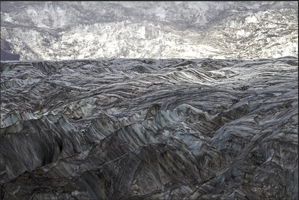 Details of Svinafellsjokull Glacier, a tongue of ice that branches off from the largest Vatnajokull Glacier