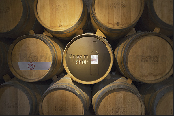 Chillon castle (XII century). Barrels of wine produced in the area Chillon castle (XII century). Barrels of wine produced in the area
