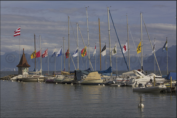 Ancient port of Morges, now a marina yachting Ancient port of Morges, now a marina yachting