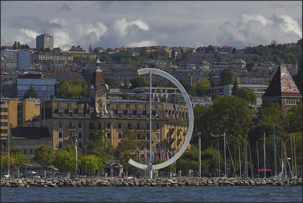 Ouchy, the port of Lausanne. The big â€śCâ€ť to the entrance of the port, is a sail that indicates the direction of the wind