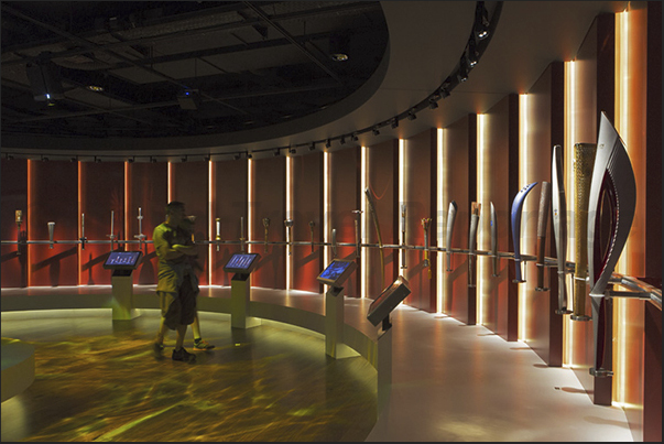 Olympic Museum in Lausanne Ouchy. The hall of the Olympic torches Olympic Museum in Lausanne Ouchy. The hall of the Olympic torches