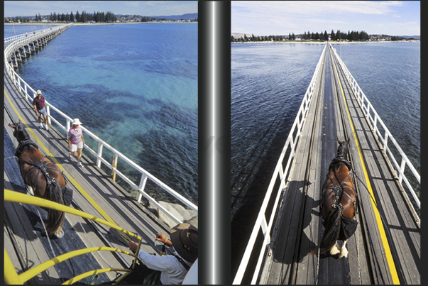 Victor Harbor, Fleurieur Peninsula. Back to Victor Harbor across the bridge that connects the coast with Granite Island Victor Harbor, Fleurieur Peninsula. Back to Victor Harbor across the bridge that connects the coast with Granite Island