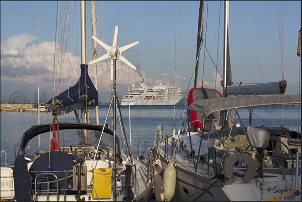 The port of Katakolo where the cruise ships arrive to allow tourists to visit the archaeological site of Ancient Olympia