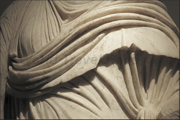 Archaeological Museum of Olympia. Particular of the clothes of statues