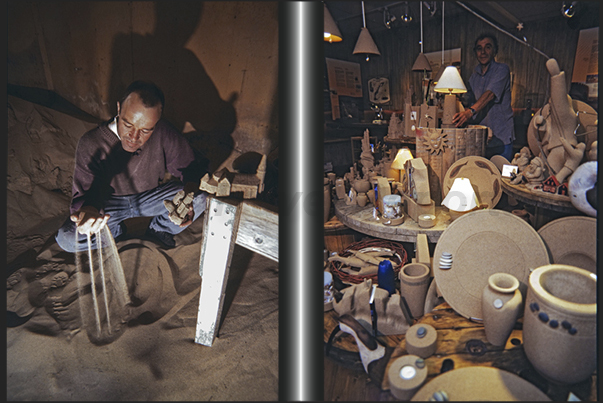 Havre Aubert Island. Handicrafts produced by working a mixture composed of resins and sand of the beaches