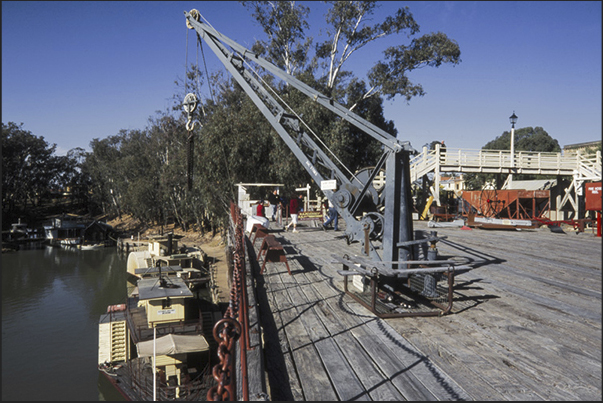 Port of Echuca on Murray River. The loading dock on the river