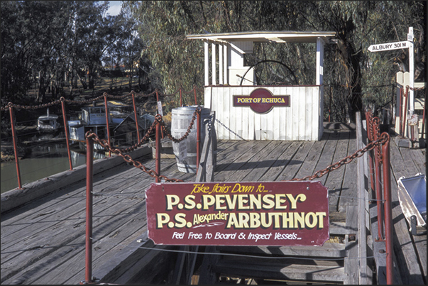 Port of Echuca on Murray River. The loading dock on the river